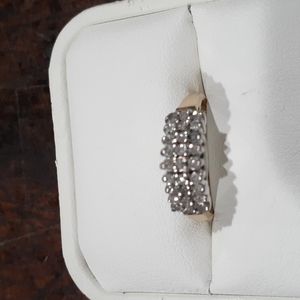 14 K Yellow Gold 3 row Diamond Ring